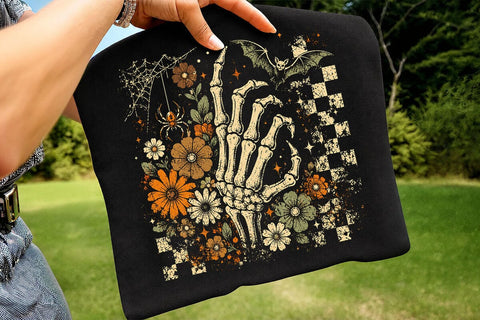 Retro Skeleton Hand Halloween Floral PNG SVG DesignDestine 