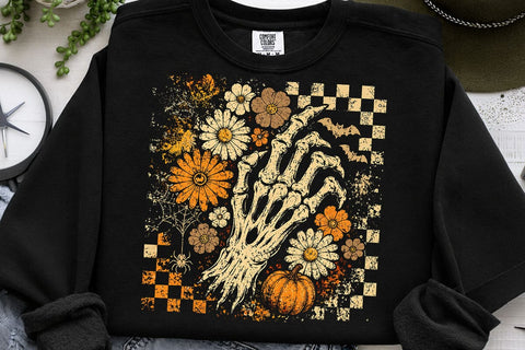 Retro Skeleton Hand Pumpkin Halloween PNG SVG DesignDestine 