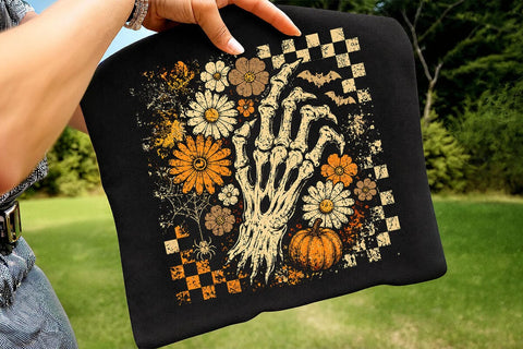 Retro Skeleton Hand Pumpkin Halloween PNG SVG DesignDestine 