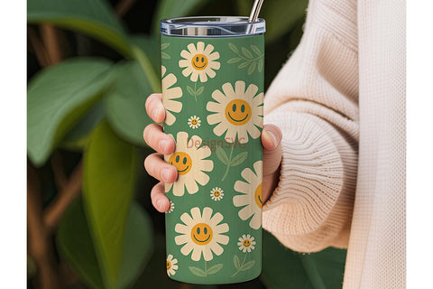Retro Smiley Daisy 20oz Tumbler Wrap Sublimation DesignSVG 