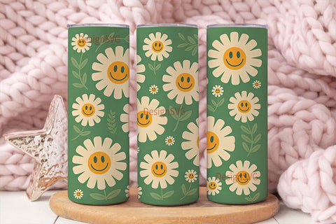 Retro Smiley Daisy 20oz Tumbler Wrap Sublimation DesignSVG 