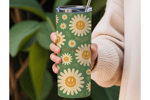 Retro Smiley Daisy 20oz Tumbler Wrap Sublimation DesignSVG 