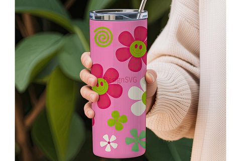 Retro Smiley Daisy 20oz Tumbler Wrap Sublimation DesignSVG 