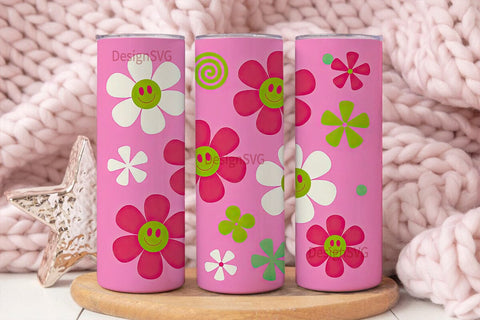 Retro Smiley Daisy 20oz Tumbler Wrap Sublimation DesignSVG 