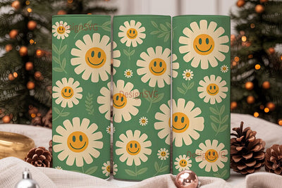 Retro Smiley Daisy 20oz Tumbler Wrap Sublimation DesignSVG 