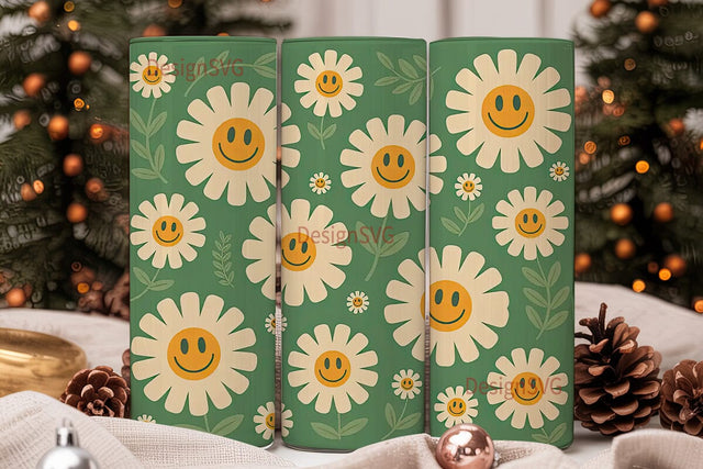 Retro Smiley Daisy 20oz Tumbler Wrap Sublimation DesignSVG 