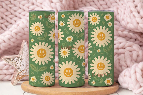 Retro Smiley Daisy 20oz Tumbler Wrap Sublimation DesignSVG 