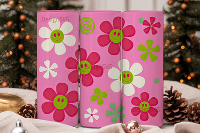 Retro Smiley Daisy 20oz Tumbler Wrap Sublimation DesignSVG 