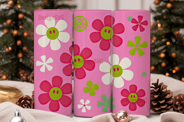 Retro Smiley Daisy 20oz Tumbler Wrap Sublimation DesignSVG 