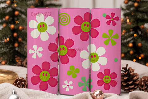 Retro Smiley Daisy 20oz Tumbler Wrap Sublimation DesignSVG 