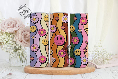 Retro Smiley Daisy Tumbler Wrap Sublimation sassyprint 