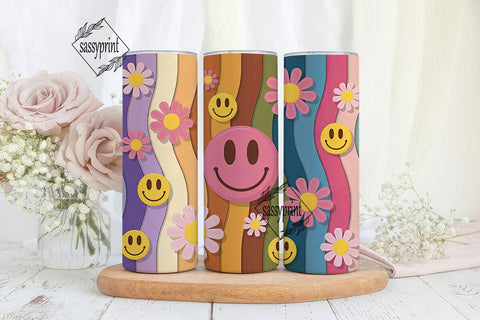 Retro Smiley Daisy Tumbler Wrap Sublimation sassyprint 