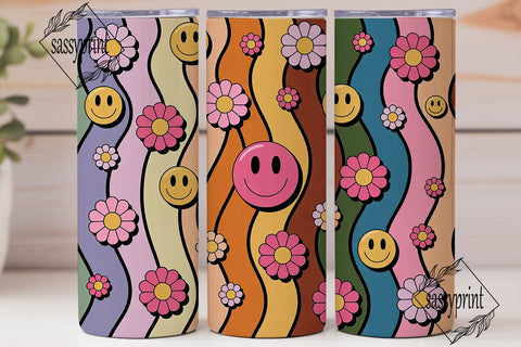 Retro Smiley Daisy Tumbler Wrap Sublimation sassyprint 