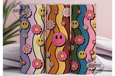 Retro Smiley Daisy Tumbler Wrap Sublimation sassyprint 