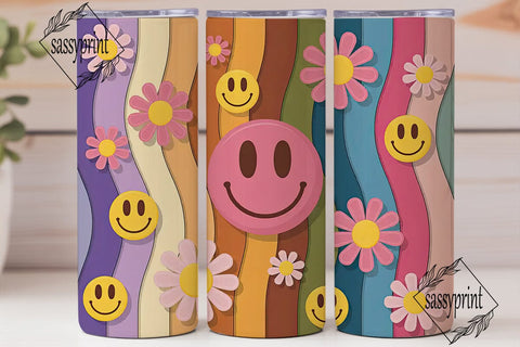 Retro Smiley Daisy Tumbler Wrap Sublimation sassyprint 