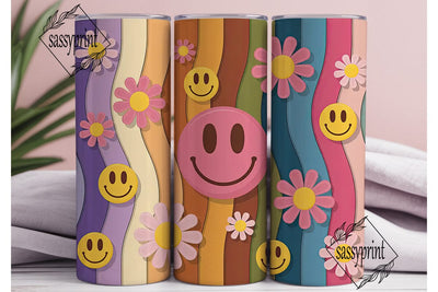 Retro Smiley Daisy Tumbler Wrap Sublimation sassyprint 