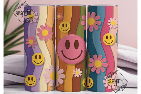 Retro Smiley Daisy Tumbler Wrap Sublimation sassyprint 