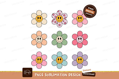 Retro Smiley Face Flowers Sublimation Png Sublimation Designangry 