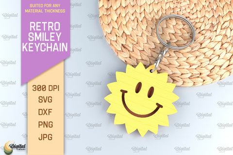 Retro Smiley Keychain SVG Bundle. Smiley Face Keychain Laser Cut SVG Evgenyia Guschina 
