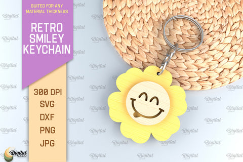 Retro Smiley Keychain SVG Bundle. Smiley Face Keychain Laser Cut SVG Evgenyia Guschina 