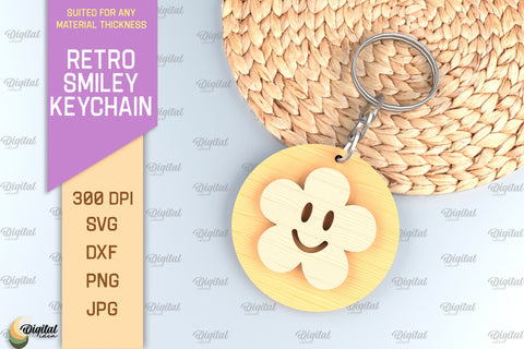 Retro Smiley Keychain SVG Bundle. Smiley Face Keychain Laser Cut SVG Evgenyia Guschina 