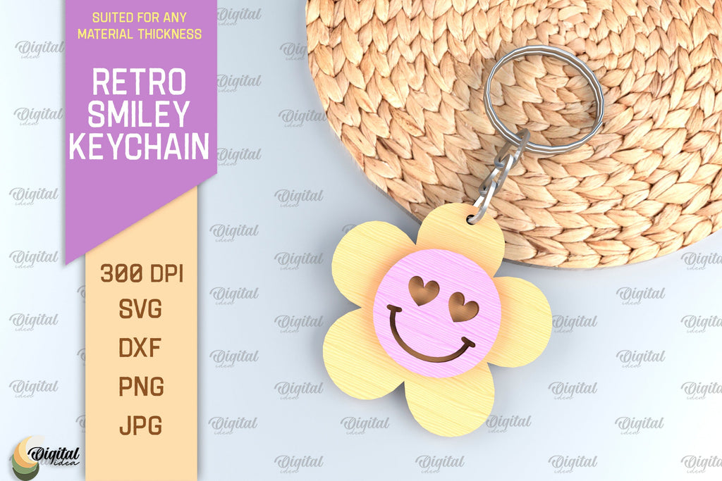 Retro Smiley Keychain SVG. Smiley Face Keychain Laser Cut - So Fontsy