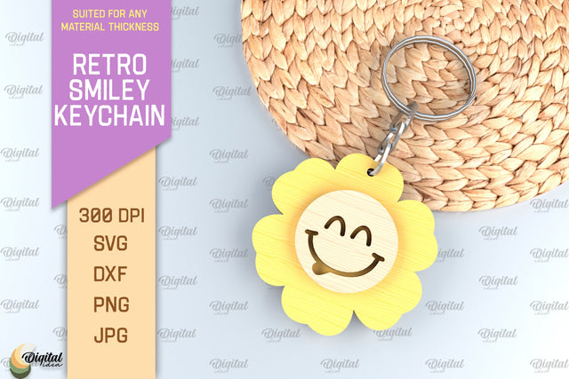 Retro Smiley Keychain SVG. Smiley Face Keychain Laser Cut SVG Evgenyia Guschina 
