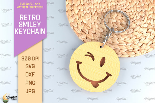 Retro Smiley Keychain SVG. Smiley Face Keychain Laser Cut SVG Evgenyia Guschina 
