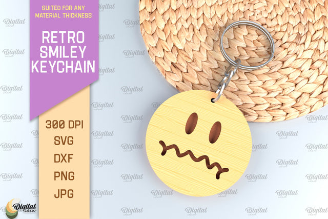 Retro Smiley Keychain SVG. Smiley Face Keychain Laser Cut SVG Evgenyia Guschina 