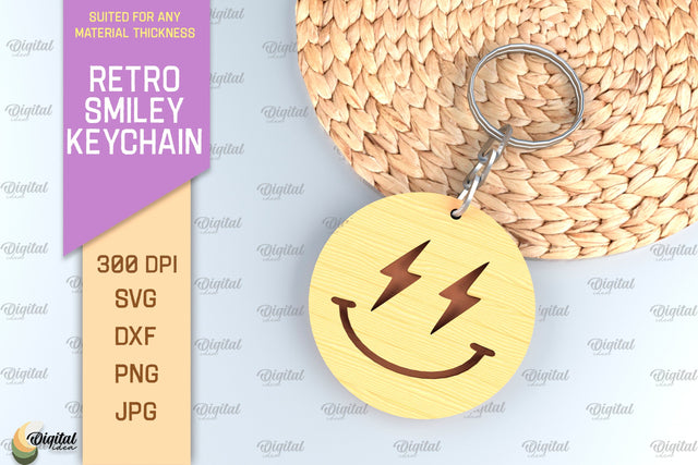 Retro Smiley Keychain SVG. Smiley Face Keychain Laser Cut SVG Evgenyia Guschina 