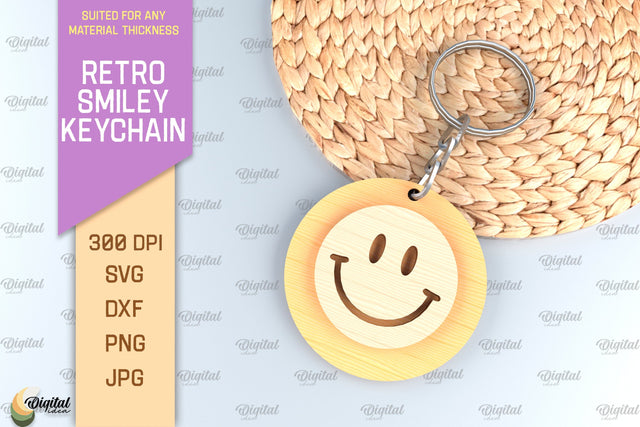 Retro Smiley Keychain SVG. Smiley Face Keychain Laser Cut SVG Evgenyia Guschina 