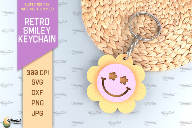 Retro Smiley Keychain SVG. Smiley Face Keychain Laser Cut SVG Evgenyia Guschina 