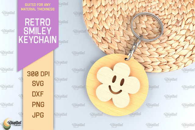 Retro Smiley Keychain SVG. Smiley Face Keychain Laser Cut SVG Evgenyia Guschina 