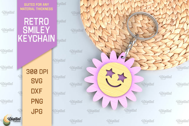 Retro Smiley Keychain SVG. Smiley Face Keychain Laser Cut SVG Evgenyia Guschina 