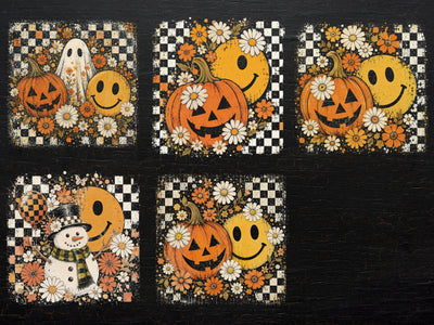 Retro Smiley Pumpkin Ghost PNG Bundle SVG DesignDestine 