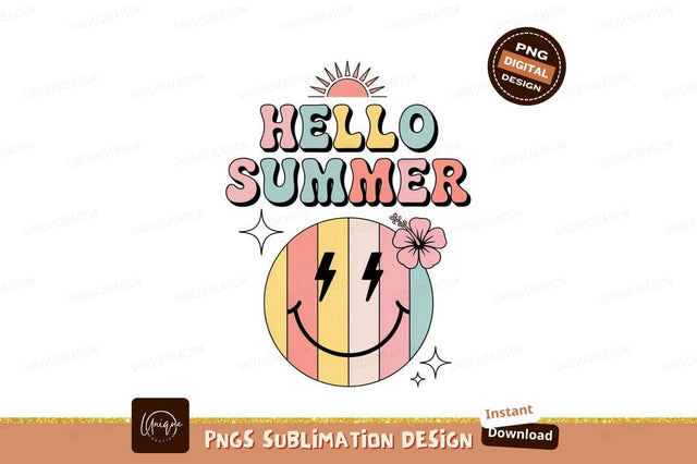 Retro smiley sun hello summer flower Sublimation Designangry 