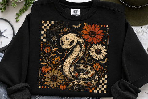Retro Snake Halloween Floral PNG Design SVG DesignDestine 