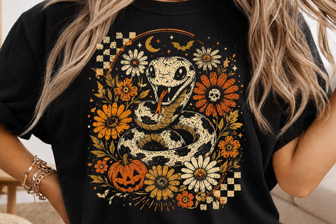 Retro Snake Halloween Floral PNG Design SVG DesignDestine 