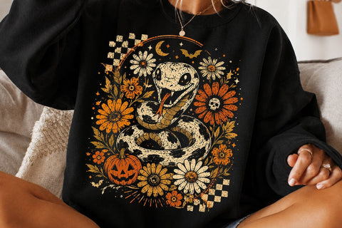 Retro Snake Halloween Floral PNG Design SVG DesignDestine 