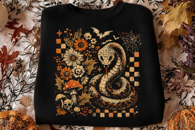 Retro Snake Halloween Floral PNG Design SVG DesignDestine 