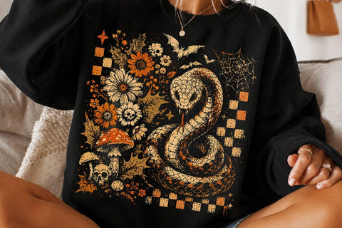 Retro Snake Halloween Floral PNG Design SVG DesignDestine 