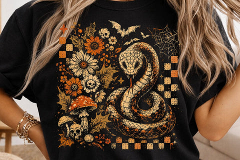 Retro Snake Halloween Floral PNG Design SVG DesignDestine 