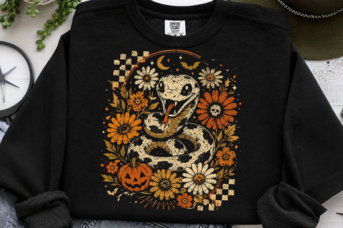 Retro Snake Halloween Floral PNG Design SVG DesignDestine 