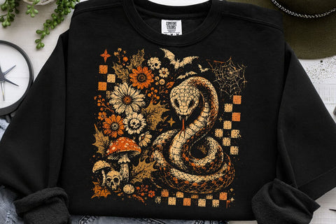 Retro Snake Halloween Floral PNG Design SVG DesignDestine 