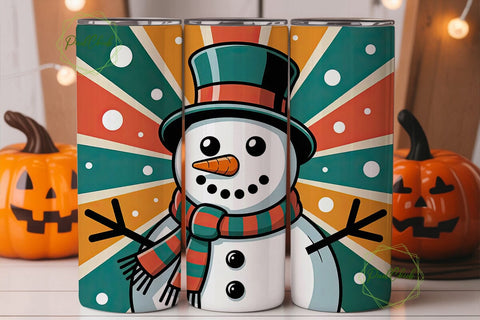 Retro Snowman Christmas 20oz Tumbler Sublimation PixelChick 