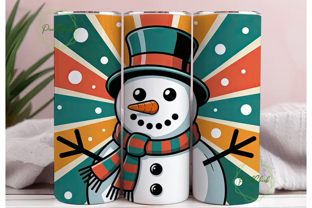 Retro Snowman Christmas 20oz Tumbler Sublimation PixelChick 