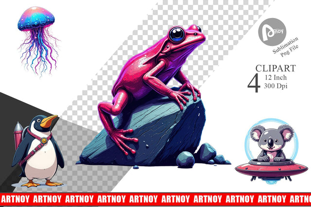 Retro Space Creatures Clipart Sublimation artnoy 