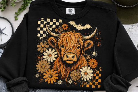 Retro Spooky Highland Cow Halloween PNG SVG DesignDestine 