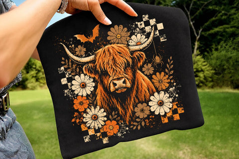 Retro Spooky Highland Cow Halloween PNG SVG DesignDestine 
