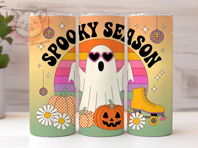 Retro Spooky Season Halloween Tumbler, 70s Disco Halloween Tumbler Wrap, Vintage Halloween Sublimation Design, Groovy Fall Coffee Tumbler, Funky Disco Ghost Drinkware Wrap Sublimation Lara' s Designs 